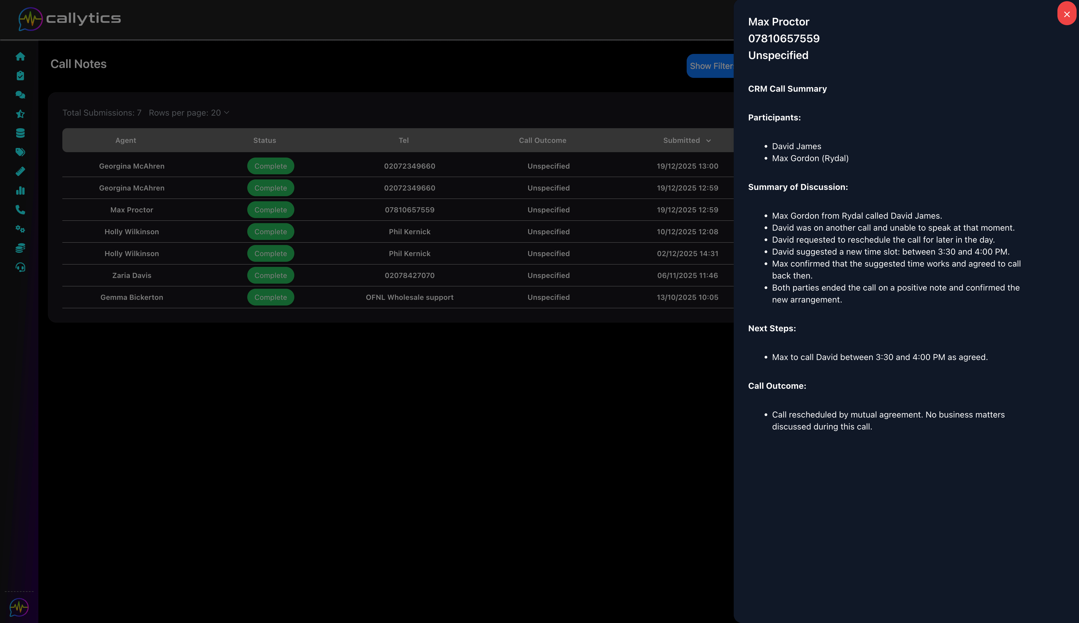 Call Summarisation screenshot